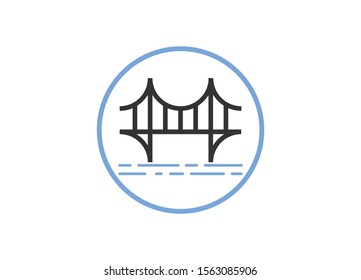 Minimalist Bridge Icon within a Circle Symbolizing Connection Infrastructure and Transportation