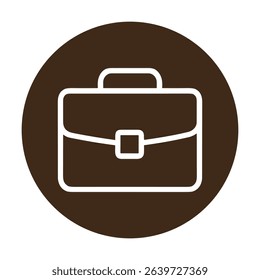 Minimalist briefcase in brown circle design. Icon symbol illustration