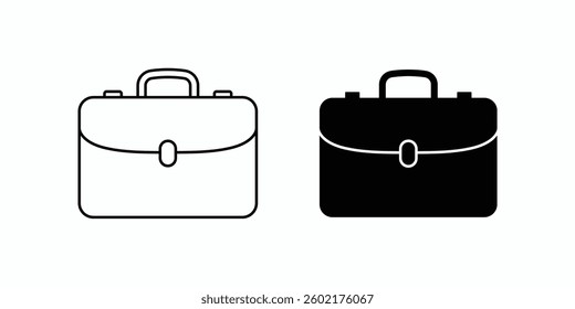 Minimalist Briefcase Icon Set in Black and Outline Styles for Business Professional Branding Designs