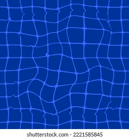 Minimalist bright mosaic seamless pattern. Dark blu wavy distorted grid on a blu background.Ideal for printing baby clothes, textiles, fabrics, wrapping paper. Vector 
