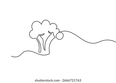 Minimalist broccoli continuous one line art isolated simple vegetable organic food outline vector illustration