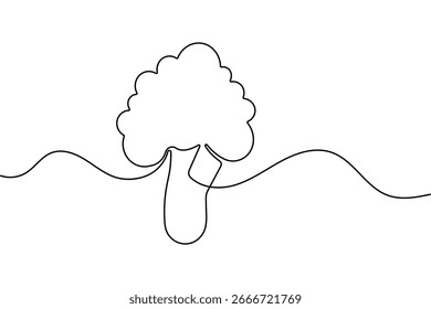 Minimalist broccoli continuous one line art isolated simple vegetable organic food outline vector illustration