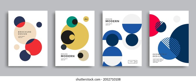 Minimalistisches Broschürendesign-Layout mit farbigen Kreisen geometrische Zusammensetzung. Plakatdesign-Vorlage. Abstrakte Cover-Formzusammensetzung. Vektorgrafik