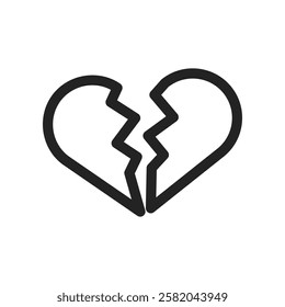 Minimalist Broken Heart Icon Depicting Sadness and Separation