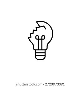 Minimalist Broken Lightbulb Idea Icon Outline Graphic