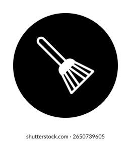 Minimalist Broom Icon on Black Background Depicting Cleaning and Maintenance Services Round Button Symbol for Hygiene