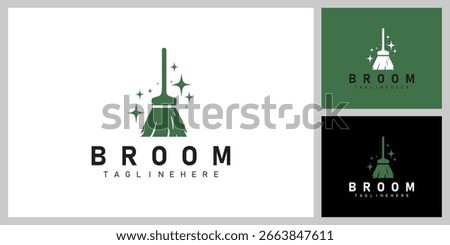 Minimalist Broom and Sparkles Logo Design – Housekeeping, Janitorial, and Cleaning Company Vector Icon