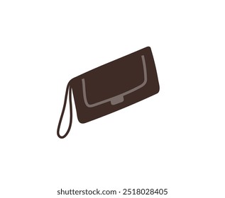 Minimalist brown clutch bag with a strap in a simple design. Ideal for fashion design, accessory promotion, retail marketing, women empowerment, and minimalist art. Modern, minimalist, stylish
