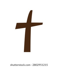 A minimalist brown cross, a universal symbol of Christianity, depicted with clean lines and a solid color, conveying a sense of faith and spiritual devotion.