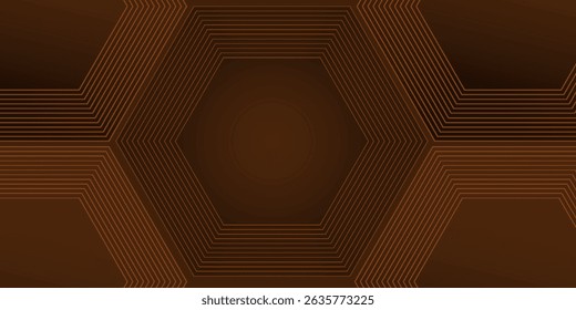 Minimalist brown hexagonal abstract background with fine geometric lines creating a layered, futuristic tunnel effect. Ideal for tech, business, or luxury themes. eps 10.