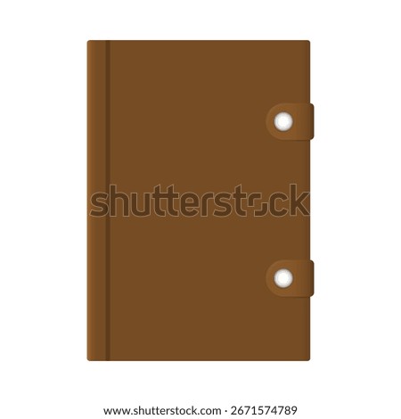 Minimalist brown journal with strap closure. Vector illustration of closed brown notebook featuring dual strap closures with white button fasteners