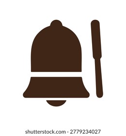 Minimalist brown vector illustration of a classic bell with a ringer, isolated on a white background, symbolizing notification or alert.
