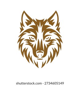 Minimalist Brown Wolf Head Vector with Symmetrical Design and Bold Line Art