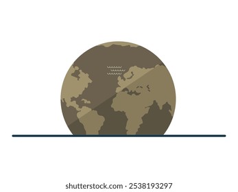 Una Tierra minimalista de tonos marrones con continentes simplificados, colocados en una línea sobre un fondo blanco. Ideal para temas ambientales, geografía, educación, sostenibilidad, unidad global, gráfico