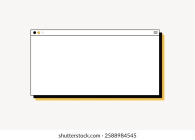 Minimalist browser window illustration with a white background. Simple browser design with a clean, minimalist look. Browser window on a plain backdrop. Frame vector with copy space.