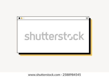 Minimalist browser window illustration with a white background. Simple browser design with a clean, minimalist look. Browser window on a plain backdrop. Frame vector with copy space.