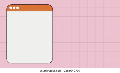 Janela minimalista do navegador em um plano de fundo de grade rosa. Design simples e limpo com foco na janela do navegador. Ideal para tecnologia, web ou temas digitais. Vetor de quadro com espaço de cópia.