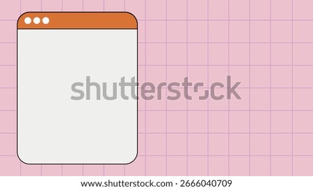 Minimalist browser window on a pink grid background. Simple, clean design with a focus on a browser window. Ideal for tech, web, or digital themes. Frame vector with copy space.
