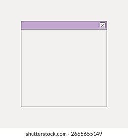Plantilla minimalista de la ventana del navegador con un encabezado púrpura. Diseño simple, área de contenido en blanco. Perfecto para maquetas, Diseños web y presentaciones de interfaz de usuario. Vector de marco con espacio de copia.