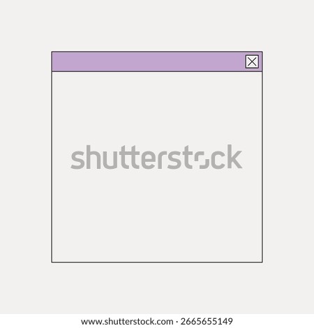 Minimalist browser window template with a purple header. Simple design, blank content area. Perfect for mockups, web design, and UI presentations. Frame vector with copy space.