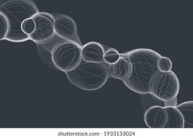 Minimalist bubble wireframe decorative background for your landing page, web, apps design. Geometry wire backgrounds with lines in futuristic style. Motion wireframe linear bubble on dark background.