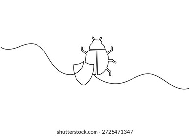 Minimalist bug shield line art for cybersecurity and software protection