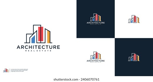 Minimalist building architecture with line art style logo design inspiration.