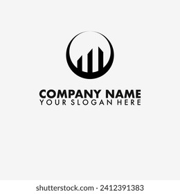 Minimalist building with circle logo vector template.