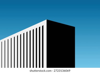 Esquina de edificio minimalista o caja de contenedor contra el cielo azul