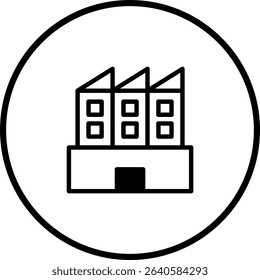 Minimalist Building Icon Design: Three-Unit Structure in Circular Frame, Modern Architecture