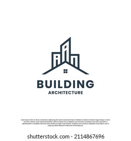 minimalist building logo design combine house with skyscraper