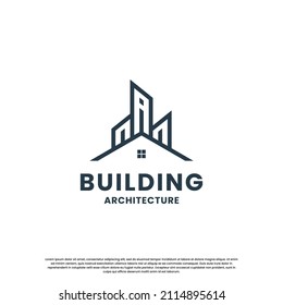 minimalist building logo design combine house with skyscraper