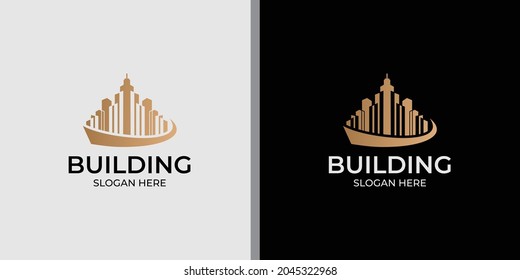 Minimalist building logo with line art style logo design