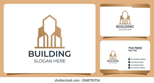 Minimalist building Logo set with line art style logo design and business card template