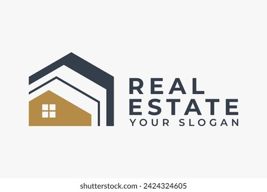 Diseño minimalista del logotipo del vector del edificio. Concepto moderno del estilo del esquema del logotipo de la propiedad inmobiliaria. utilizable para la arquitectura, apartamento, casa, casa, construcción, residencial, propiedad, elemento de la plantilla del icono