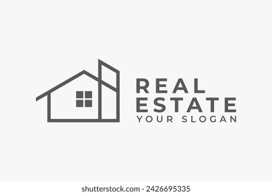 Diseño minimalista del logotipo del vector del edificio. Concepto moderno del estilo del esquema del logotipo de la propiedad inmobiliaria. utilizable para la arquitectura, apartamento, casa, casa, construcción, residencial, propiedad, elemento de la plantilla del icono