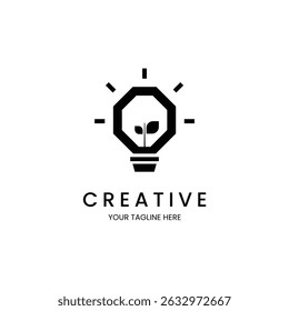 Minimalist Bulb and leaf logo for eco energy, eco tech and smart energy brand