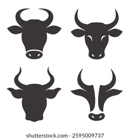 Minimalist Bull and Cow Head Silhouette Vector Icons
