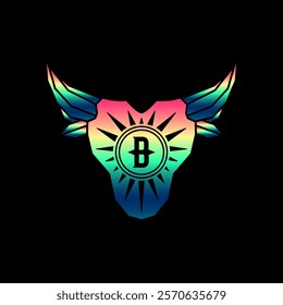Minimalist bull head gradient logo design, gradient bull head vector illustration