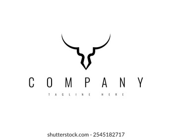 Minimalist bull head logo with a clean line outline, perfect for brands that emphasize strength and masculinity, such as agricultural businesses, sports brands, and outdoor lifestyle companies.