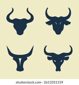 Minimalist Bull Head Silhouettes - Vector Illustration.