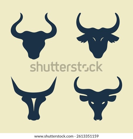 Minimalist Bull Head Silhouettes - Vector Illustration.