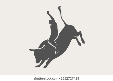 Minimalist bull riding silhouette vector 