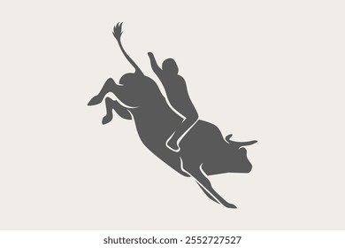 Minimalist bull riding silhouette vector