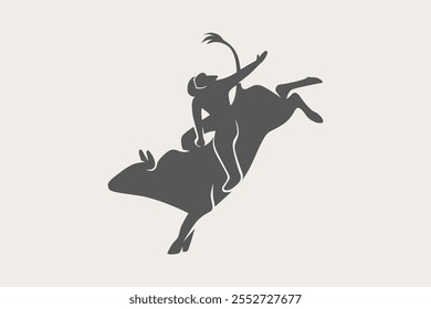 Minimalist bull riding silhouette vector