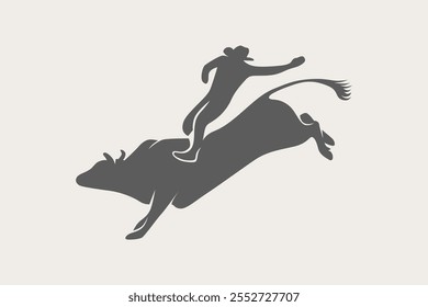 Minimalist bull riding silhouette vector