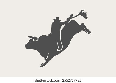 Minimalist bull riding silhouette vector