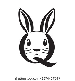 Minimalist Bunny Head Logo Design with Letter Q