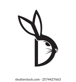 Minimalist Bunny Head Logo Design with Letter D