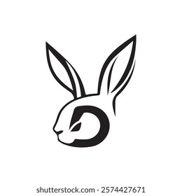 Minimalist Bunny Head Logo Design with Letter D